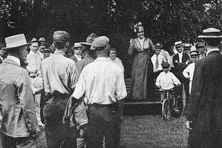 Mrs. Mathis speaks to a group of farmers circa 1917