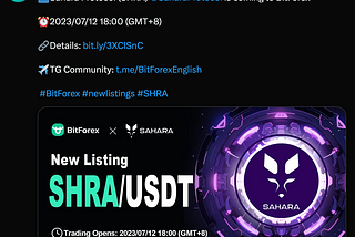 Listing Announcement: SHRA x BitForex