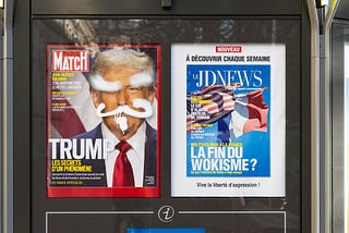 Newsstand with graffiti on Trump’s face