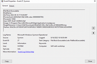 Sysmon 14.0 — FileBlockExecutable