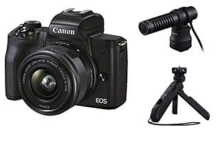 Canon EOS M50 Mark II with EF-M15–45mm is STM Lens, Canon Stereo Microphone DM-E100 and Canon…