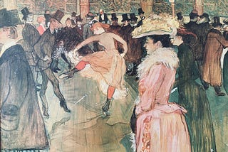 At The Moulin Rouge, The Dance, owned by author. Pic of early 20th century people dancing.