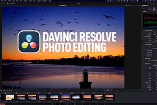 Image of Davinci Resolve image editing with the text over it describing the photo editing capelities of the software