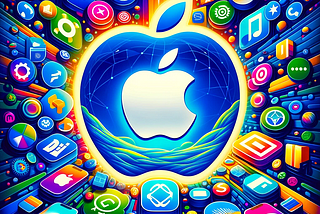 It visually represents the integration of Apple’s iOS, Safari, and the App Store with the Digital Markets Act across the European Union, symbolizing innovation and regulatory compliance.