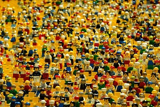 A vast crowd of yellow Lego people.