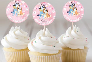 Editable Bluey Cupcake Topper Template, Pink Bluey Party, Bluey Party Decor, Canva Template, Bluey Party for Girls, Bluey Birthday Party