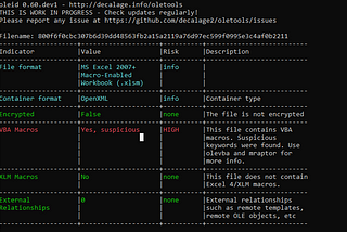 Static code analysis of Trickbot + Emotet .xlsm payload using OfficeMalScanner and VSCode.