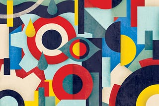 Colorful textured set of geometric and organic shapes.