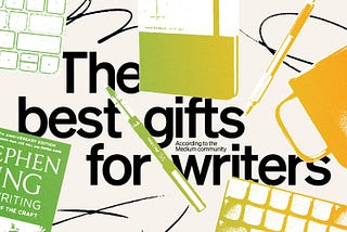 An illustration showing pens, notebooks, keyboards, and book, with the headline “The best gifts for writers, according to the Medium community”