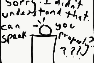 A basic sketch of a voice/virtual assistant with the text ‘Sorry. I didn’t understand that. Can you speak properly?’