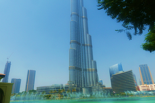 Sky flying in the shadow of the Burj Khalifa