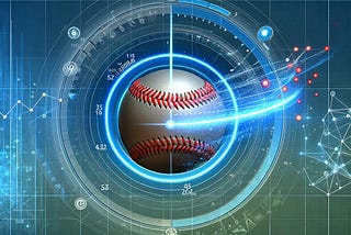 illustration of a baseball being tracked by a computer vision system. The image shows the baseball in motion with a trail indicating its path, surrounded by abstract representations of digital data and computer vision algorithms.