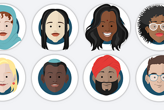 Image of 8 different diverse avatars representing people of different genders, ethnicities, and religious affiliation.