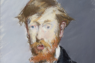 This pastel, executed in one sitting, depicts the Irish critic and novelist George Moore — MET — https://www.metmuseum.org/art/collection/search/436953