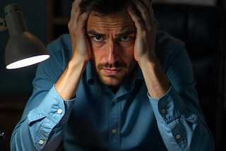 Man, frustrated, staring at the viewer.