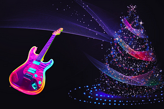 Neon guitar and Christmas Tree lights