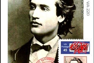 Non-traditional maxicard (maximum card) about Mihai Eminescu, national poet of Romania and the Republic of Moldova