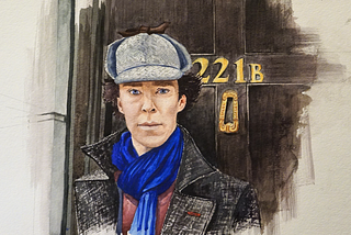 Sherlock Holme’s standing in front of his house 221B Baker Street