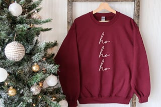 Cute Christmas Sweater, Ho Ho Merry Christmas Santa, Custom Crewneck Red Maroon Sweatshirt, Minimalist Christmas Tee, Christmas Lover Gift