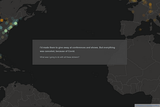 screenshot of mapping-story showing text with a background of map centerd on the Atlantic ocean