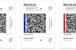 Three Xecret QR Codes. Encrypted data stored within.