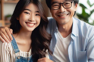 asian father and teenage daughter enjoying a perfect day at home