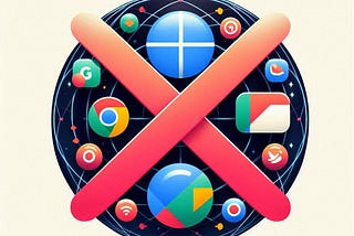 Various Google apps with a red X through them