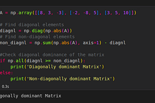 Python Code to check if a Matrix is diagonally dominant