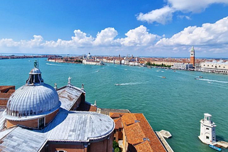 From the bell tower of the church of San Giorgio Maggiore on the island of the same name in Venice…