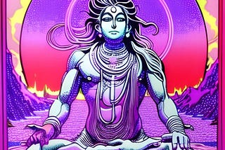 Ilustração Bhagavad gita, Shiva e o universo em versão psicodélica