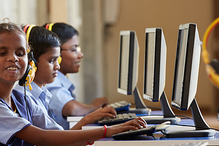 Image of Blind children using computers