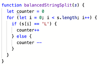 Split A String Into Balanced Strings in Javascript
