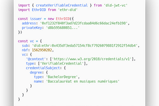 Source code example of Creating Verifiable Credentials