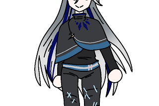 Azure is a witch. She wears a witches’ hat with light blue zig zags. She has light grey hair that is colored with dark blue in some sections. She has dark grey pants with light blue stitches. Her eyes used to be normal with a natural blue color, but an accident during her youth permanently turned them yellow. Near the top of her head, you can notice something sticking out of her hair.. seems like a finger or something, but you can be the judge of that.