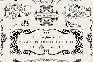 Black Banner Ornamental Frame|Vintage Design|Swirly Floral Element|Digital file|Clip Art|Vector EPS and PNG Files- Instant Download