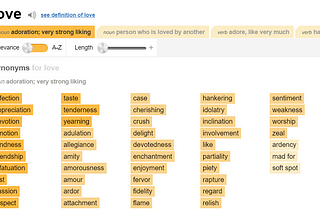 Synonyms for Love