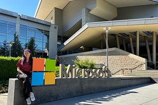 Me in front of the Microsoft sign in Redmond, WA