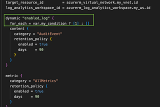 An image containing terraform code configuration for conditional nested block — https://gist.github.com/reespozzi/b8fbce5d5b0953aa6a761b4c1890c96e