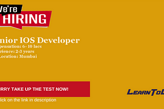 We Are Hiring! Senior Mobile (IOS) Application Developer