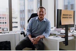 Mike Schmuhl at the Pete for America Headquarters in South Bend. Photo: Lyndon French