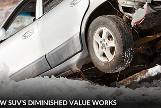 Damaged SUV after an accident, illustrating the impact of diminished value on vehicle resale and insurance claims.