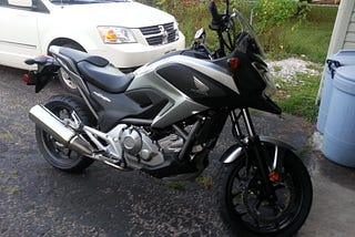 A Honda NC700X adventure styled motorcycle.