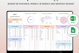 Budget Planner Excel & Google Sheets, Monthly Budget Spreadsheet, Personal Finance Tracker (Rainbow…