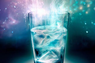 A glass of water and ice cubes.