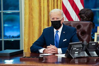 President Joe Biden makes brief remarks in the Oval Office at the White House.