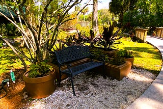 A park bench at Eureka Springs in Tampa, Florida.