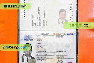 Romania passport PSD download scan and photo look templates, 2 in 1