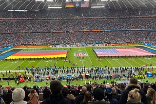 German and U.S. flags flown at Allianz Stadium before NFL game