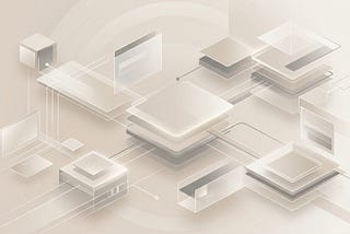 A minimalist abstract digital artwork representing nodes connected with lines in shades of beige and gray.