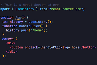 The useHistory hook in react router v5 vs the useNavigate hook in react router v6.